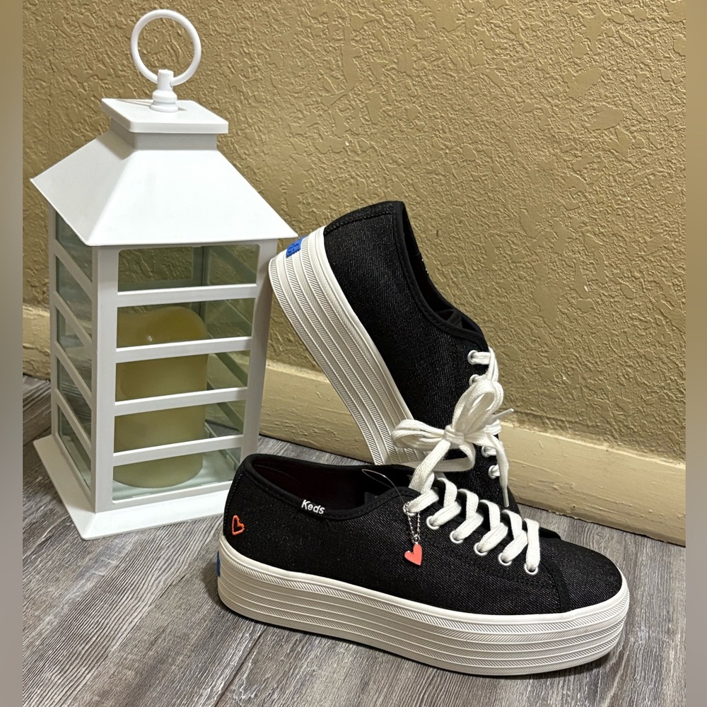 Keds Denim Black Platform Sneakers with White Soles